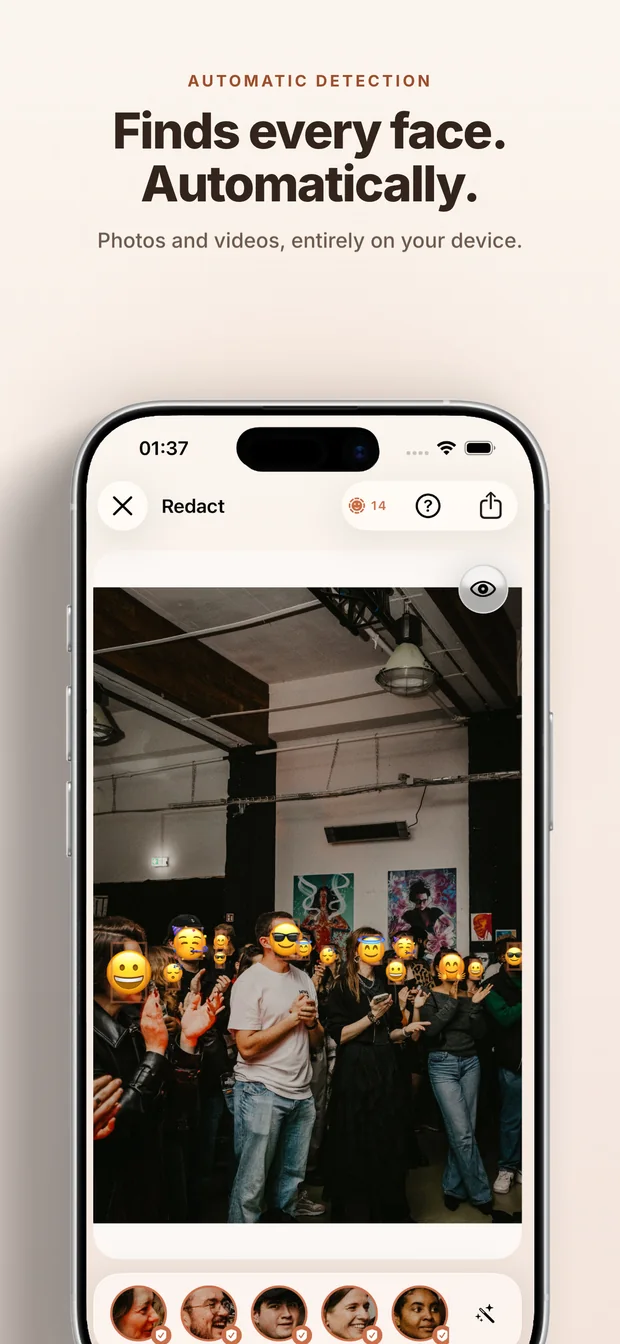 Redact on iPhone: Finds every face automatically