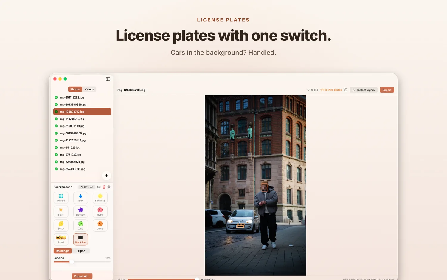 Redact on Mac: Licence plates with one switch